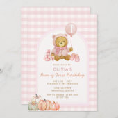 Bear Pumpkin Soft Pink Beary First Birthday  招待状 (正面/裏面)