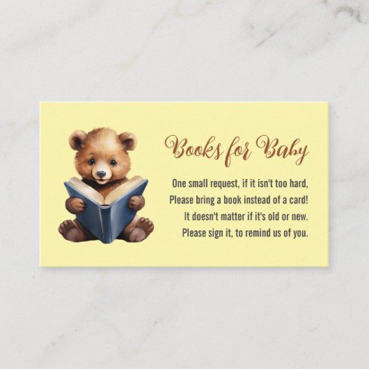 Bear Reading Books for Baby Shower Enclosure Card エンクロージャーカード (正面)