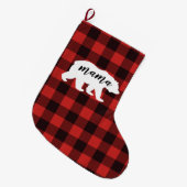 Bear Red素朴なママ及び黒いバッファローの格子縞 ラージクリスマスストッキング (正面 (吊り時))