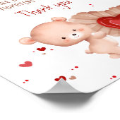 Bear Red Heart Baby Shower Diaper Raffle Sign ポスター (角)