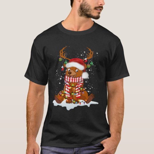 Bear Reindeer Santa Noel Costume Dancing On Snow M Tシャツ (正面)