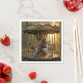 Bear Riding a Carousel Horse in a Forest スタンダードカクテルナプキン (インサイチュ)