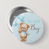 Bear round pin for gender reveal team boy 缶バッジ (正面&裏面)