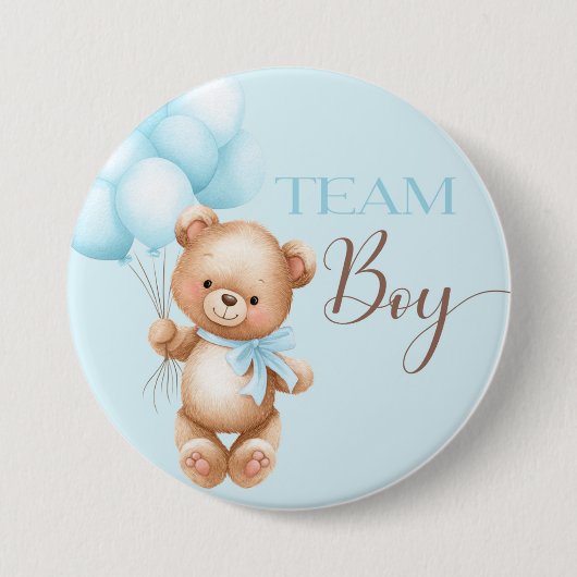 Bear round pin for gender reveal team boy 缶バッジ (正面)