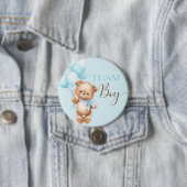 Bear round pin for gender reveal team boy 缶バッジ (インサイチュ)