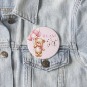 Bear round pin for gender reveal team girl. 缶バッジ (インサイチュ)