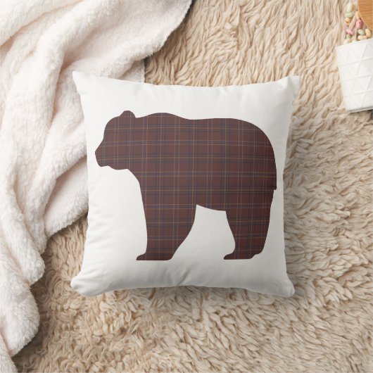 Bear Shape Plaid Brown Cabin Core クッション (ブランケット)