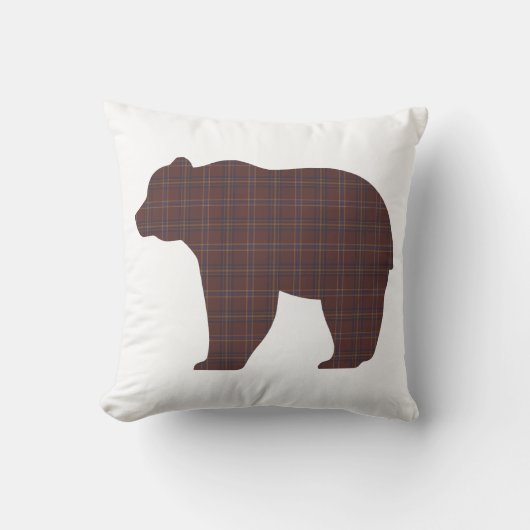 Bear Shape Plaid Brown Cabin Core クッション (正面)