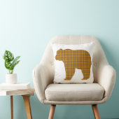 Bear Shape Plaid Orange Light Blue Cabin Core クッション (椅子)