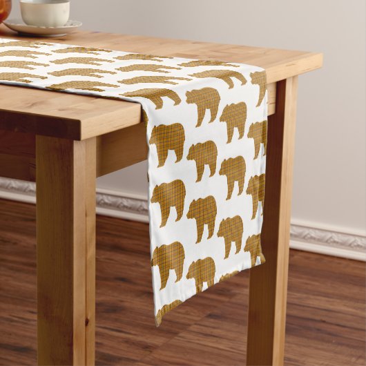 Bear Shape Plaid Orange Light Blue Table Runner ショートテーブルランナー (インサイチュ)