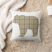 Bear Shape Plaid Tan Blue Cabin Core クッション (ブランケット)
