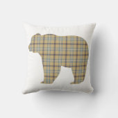 Bear Shape Plaid Tan Blue Cabin Core クッション (裏面)
