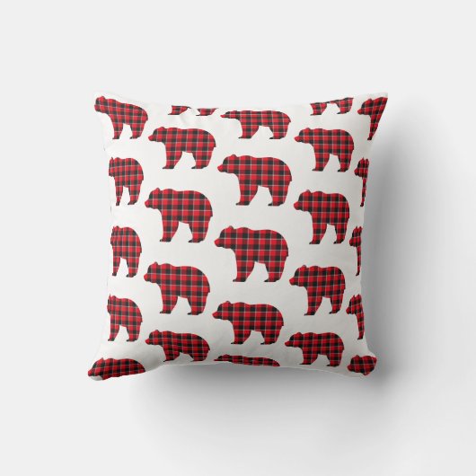 Bear Shaped Plaid Red Black Buffalo クッション (裏面)