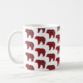 Bear Shaped Plaid Red Black Buffalo コーヒーマグカップ