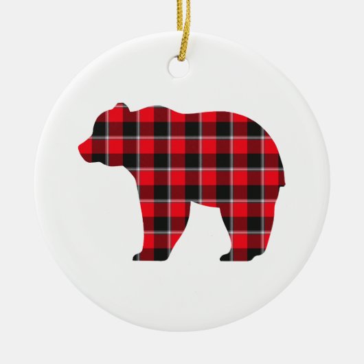 Bear Shaped Plaid Red Black Buffalo セラミックオーナメント (正面)