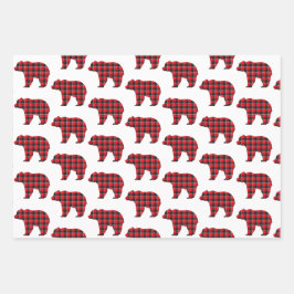 Bear Shaped Plaid Red Black Buffalo ラッピングペーパーシート