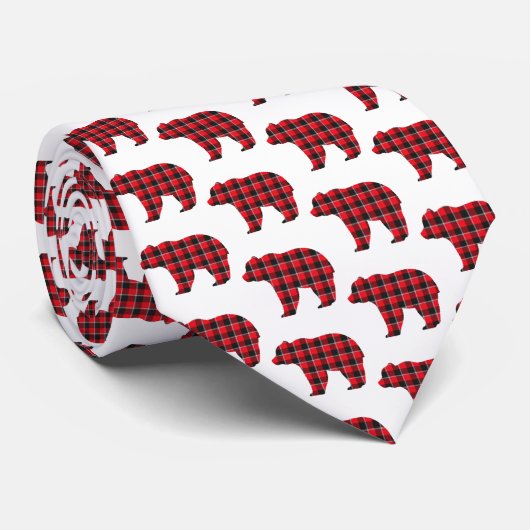 Bear Shaped Plaid Red Black Buffalo Neck Tie ネクタイ (ロール)