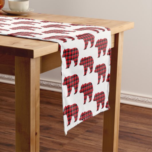 Bear Shaped Plaid Red Black Buffalo Table Runner ショートテーブルランナー (インサイチュ)