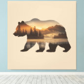 Bear Silhouette Design with Sunset View キャンバスプリント (インサイチュ (ウッドフロア))