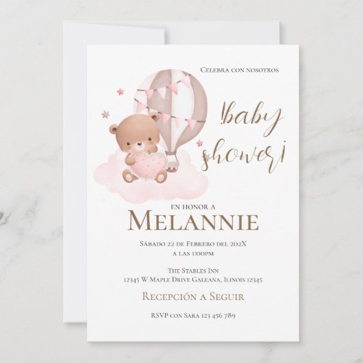 Bear Spanish Baby Shower invitation 招待状 (正面)
