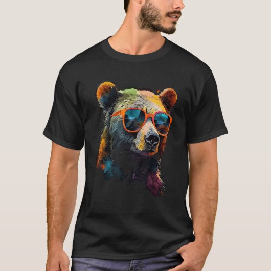 Bear Sunglasses Colourful Art Animal Bear Tシャツ (正面)