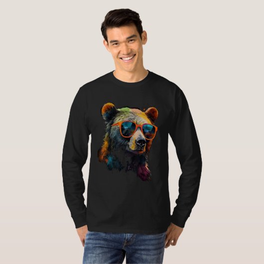 Bear Sunglasses Colourful Art Animal Bear Tシャツ (正面フル)