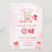 Bear Sweetheart Valentine 1st Birthday Balloon  招待状 (正面/裏面)