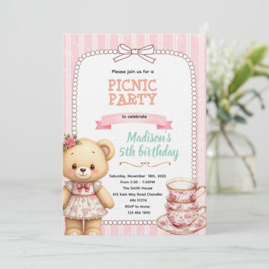 Bear tea party invitation 招待状 (スタンド正面)