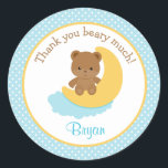 Bear Thank You Stickers Moon - 1st Birthday Friend ラウンドシール<br><div class="desc">かわいいクマのテーマ誕生日ステッカークマ1歳の誕生日パーティーまたはベビーシャワー</div>