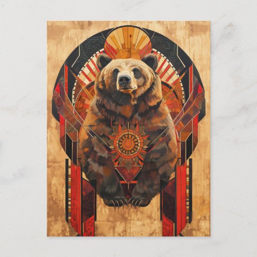 Bear Totem – Strength in Deco Style ポストカード (正面)