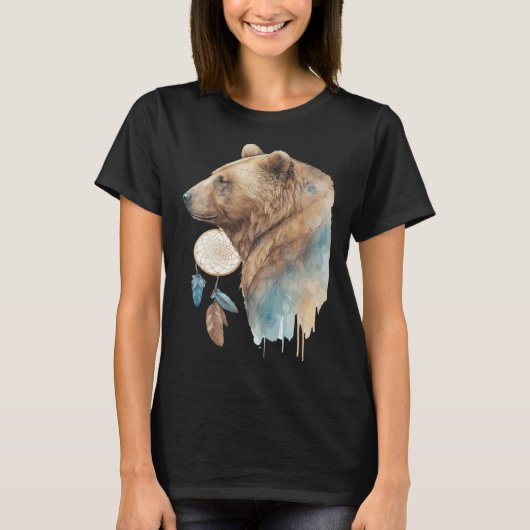 Bear Tribal Watercolor Bear Dream Catcher Tシャツ (正面)