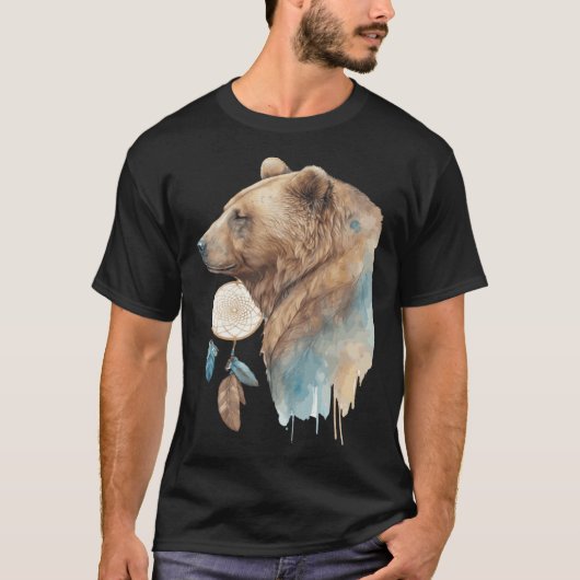 Bear Tribal Watercolor Bear Dream Catcher Tシャツ (正面)