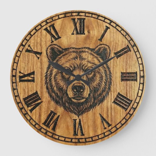 Bear Wall Clock - Wooden Style Design ラージ壁時計 (正面)