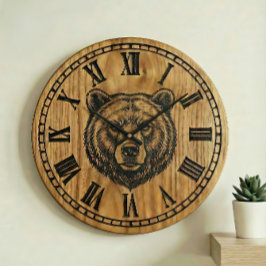 Bear Wall Clock - Wooden Style Design ラージ壁時計