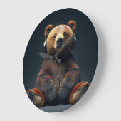 Bear Wearing Headphones ラージ壁時計 (傾斜)