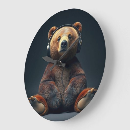 Bear Wearing Headphones ラージ壁時計 (傾斜)