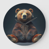Bear Wearing Headphones ラージ壁時計 (正面)