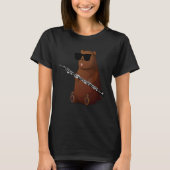 Bear Wearing Sunglasses Playing Oboe Tシャツ (正面)