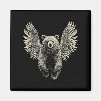 Bear With Angel Wings Retro Wildlife Artwork Flyin マグネット