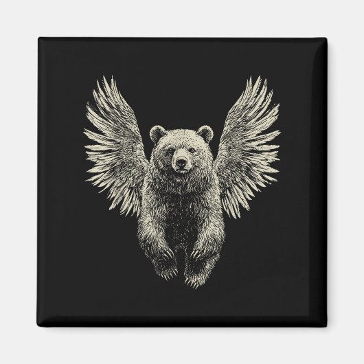 Bear With Angel Wings Retro Wildlife Artwork Flyin マグネット (正面)