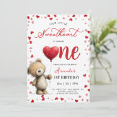 Bear with balloon Valentines 1st girl Birthday 招待状 (スタンド正面)