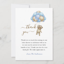 Bear with Balloons Baby Boy shower Thank you card サンキューカード