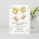 Bear With Balloons Twins First Birthday Invitation 招待状 (スタンド正面)
