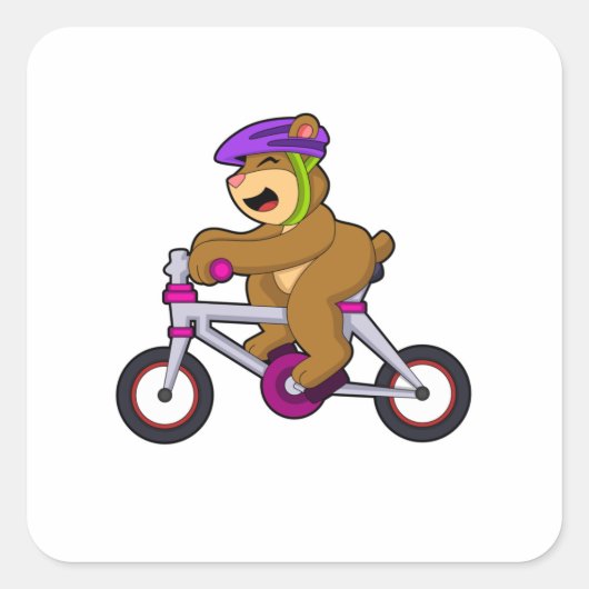 Bear with Bicycle & Helmet スクエアシール (正面)