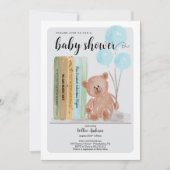 Bear with Books Bearly Wait Boy Baby Shower 招待状 (正面)