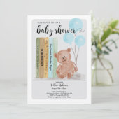 Bear with Books Bearly Wait Boy Baby Shower 招待状 (スタンド正面)