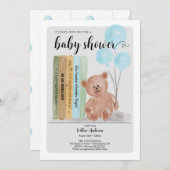 Bear with Books Bearly Wait Boy Baby Shower 招待状 (正面/裏面)