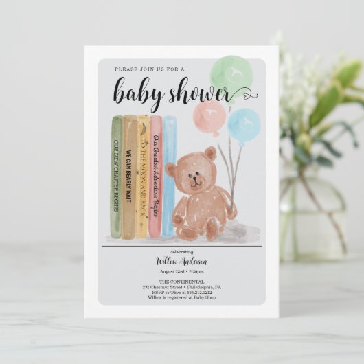 Bear with Books Bearly Wait Gender Reveal 招待状 (スタンド正面)