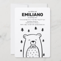 Bear with Bow Tie, Boy's birthday party invitation
