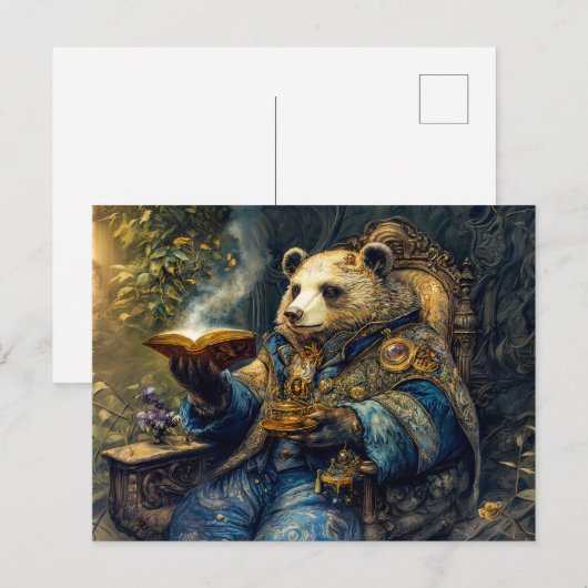 Bear with Magical Book and Teacup ポストカード (正面/裏面)